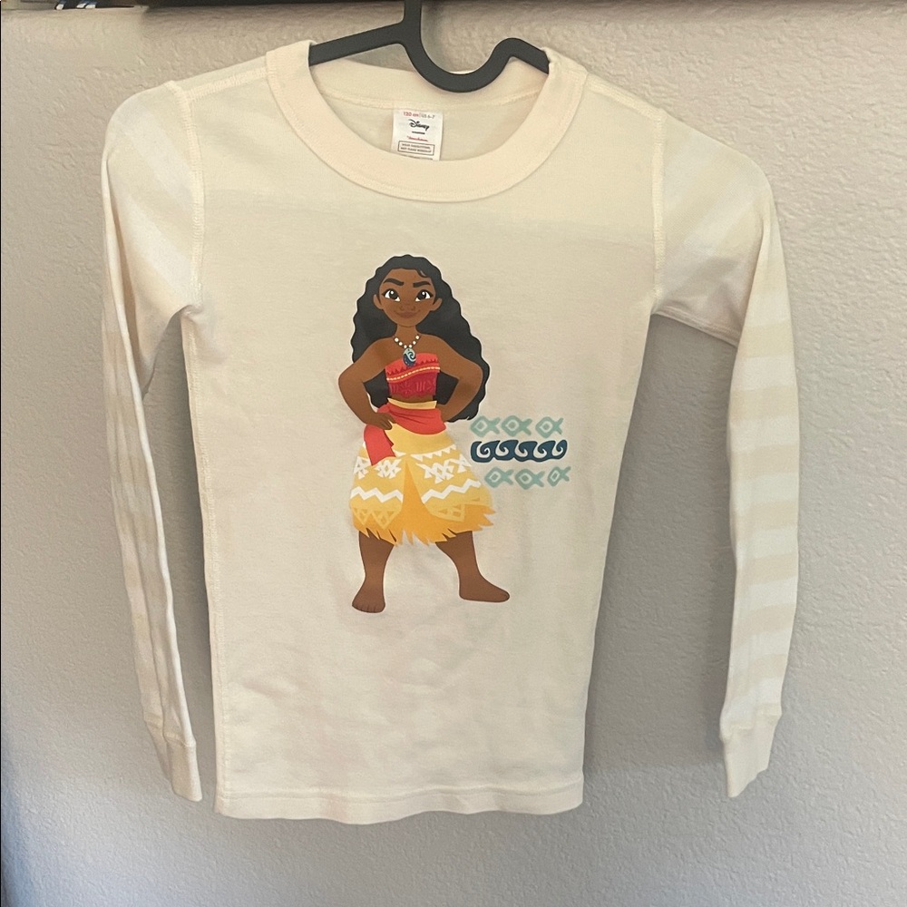 NWOT Moana Disney Hanna Andersson long sleeve Cream Shirt PJs with Moana Print